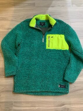 Southern Marsh Teal Sherpa Quarter-Zip with Neon Yellow Pocket